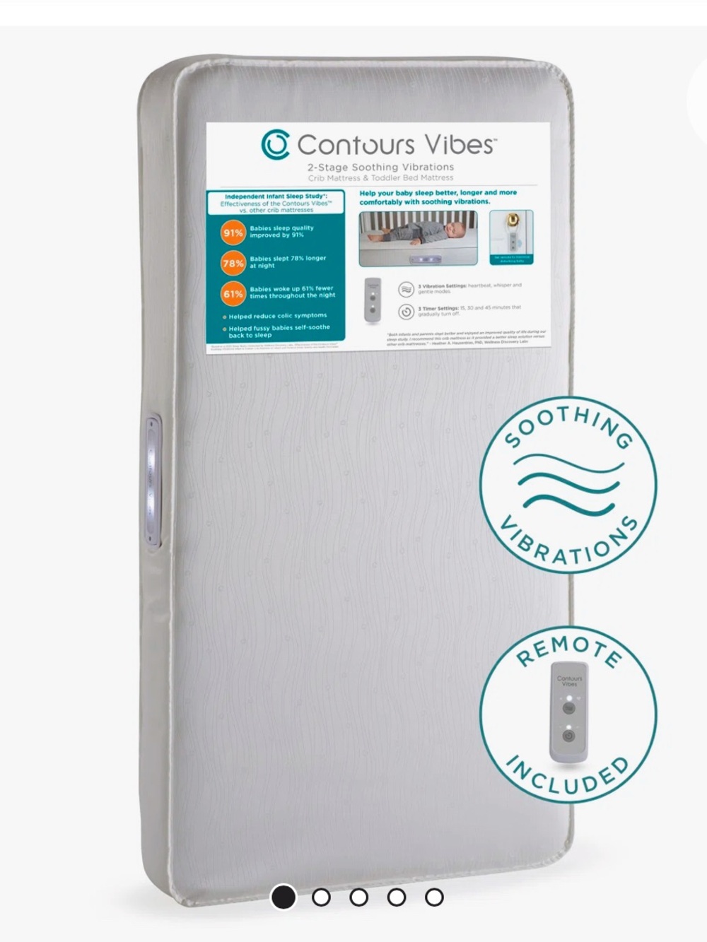 Contours Vibes Soothing Vibration Crib Mattress - White